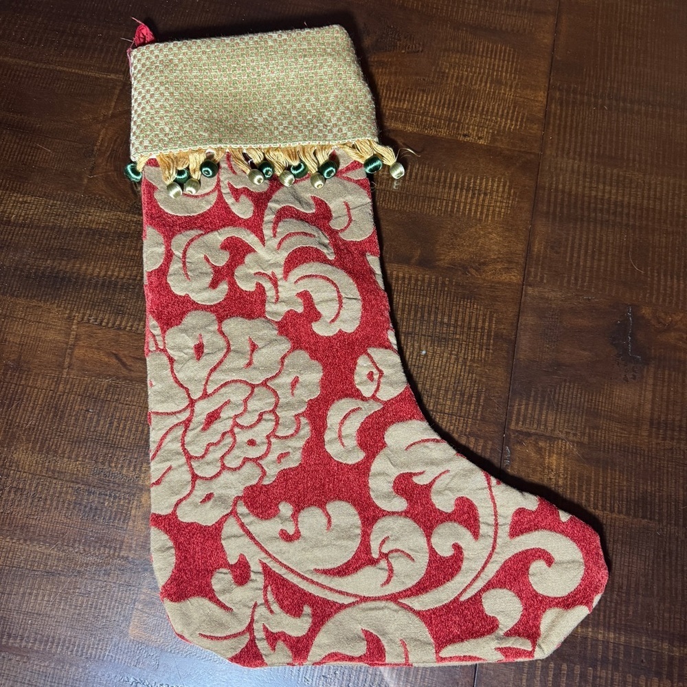 Christmas Stocking Handmade Victorian Tapestry Damask Upholstery Fabric Holiday